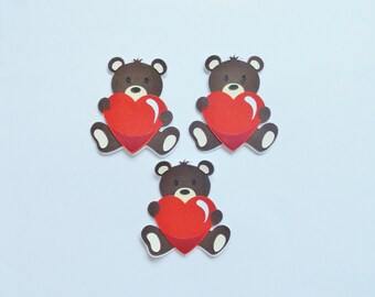 Love Heart Teddy Bears Papercraft Embellishments Cute Bear Scrapbook Ephemera Card Toppers Jounal Accents Craft Supplies