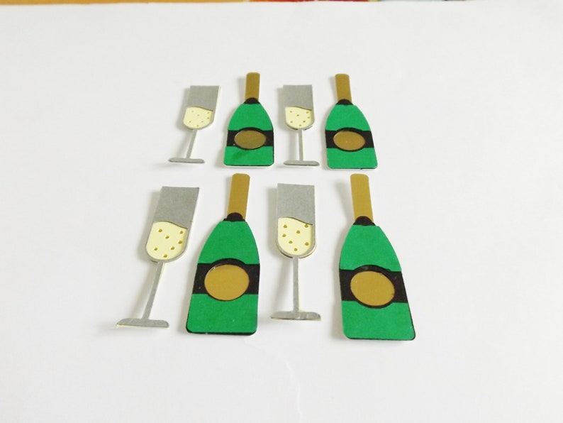 Champagne Glasses Papercraft Embellishments Bottles Drinks Scrapbooking Ephemera Card Making Toppers Card Decorations Craft Supplies image 7