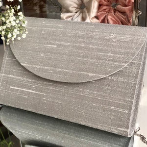Silver grey, silk clutch bag