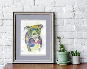 Colorful Pitbull Watercolor Printable Wall Art - Digital Download - Printable Dog Painting -