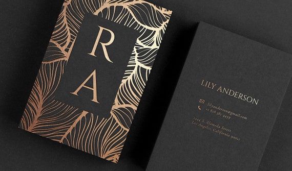 black and gold foil business cards