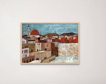 Jerusalem Print of Handmade Acrylic Painting,Abstract Israeli Landscape Wall Art Print, High Quality Print on Canvas / Paper