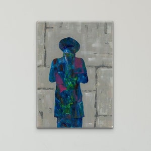 Print on Canvas Painting &quot;Praying&quot;, Jewish Blue - Colorful Wall Art Print, Religious Wall Decor, Contemporary Jewish Art