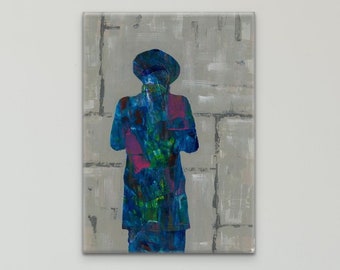 Print on Canvas Painting "Praying", Jewish Blue - Colorful Wall Art Print, Religious Wall Decor, Contemporary Jewish Art