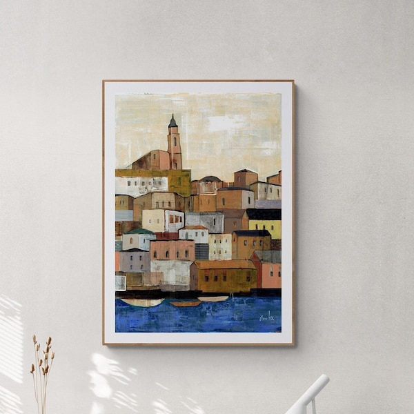 JAFFA AFTERNOON - Outdoor Urban Painting,Country side Views Wall Art Print, Colorful Bohemian Israeli Landscape Modern Wall Art for home