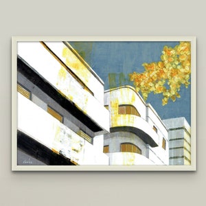 Modern Israeli Bauhaus Scenery ,Tel Aviv White City Views in Acrylic ,Architecture and Buildings Office Wall Art, Contemporary Wall Decor