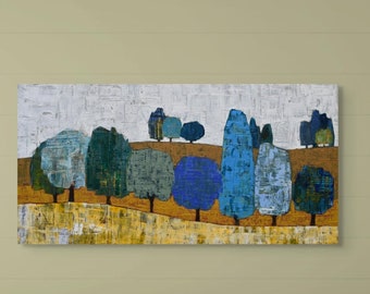 Blue Trees & Hills, Golan heights impression, Nature Views,Original Israeli Painting, Modern Wall Art Painting, Hand made Acrylic on Canvas