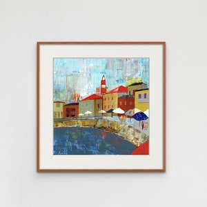 Old Jaffa Harbor- Israeli City Landscape - Romantic Colorful Wall Art Print - Tel Aviv City Lovers Gift, Contemporary Modern Art by Osshaart