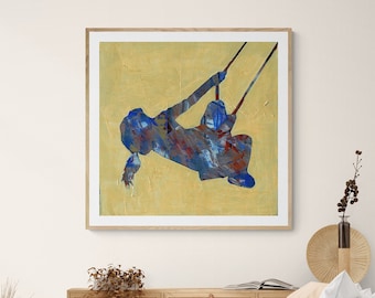 Woman Swings -Israeli Art Decor, Abstract Silhouette Acrylic Painting, Chill Wall Art Print,Contemporary Art of an Israeli Artist Wall Decor