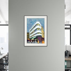 Israeli Bauhaus Modern Scenery ,Architecture and Buildings Office Wall Art, Meeting Room Wall Decor, Tel Aviv City Views Acrylic Painting,