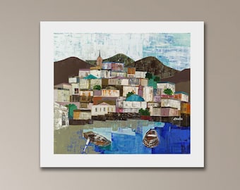 Jaffa Harbor -  Romantic Naive Wall Art Scenery, Classic Wall Art Print, Israeli city landscape, Contemporary art, Modern Painting By Ossha