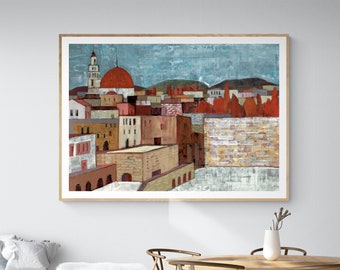 Abstract Jerusalem Print, Handmade Acrylic Painting, Landscape Wall Art