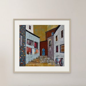 Jaffa Alley, Israeli City Landscape, One Of A Kind wall art, Modern Original Acrylic Painting On Canvas, Contemporary Wall Art By Ossha