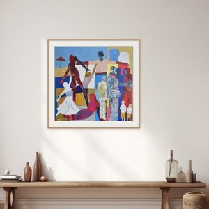 Colorful Figures Painting, Contemporary Israeli Wall Art ,Print of Original Acrylic & Paper On Canvas, High Quality Print, collage of colors image 1