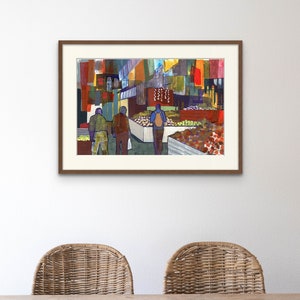 Tel-Aviv Abstract Market Painting, Kitchen Wall Art Print, Eclectic Boho Chic Colorful Wall Decor, Israeli Modern Acrylic Painting