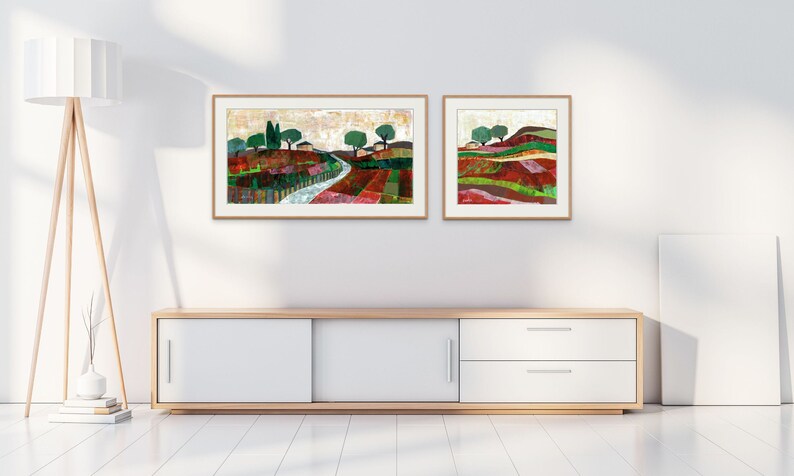 2 Paintings of Israeli Landscape ,Modern Wall Art Print, Colorful Northen Nature Painting, Contemporary Israeli Art , Living Room Wall Decor image 2