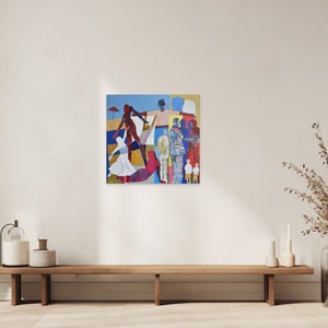 Colorful Figures Painting, Contemporary Israeli Wall Art ,Print of Original Acrylic & Paper On Canvas, High Quality Print, collage of colors image 2