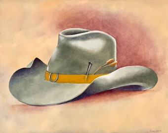 BETCHA WANNA TRY Me On! #1, original oil painting, western wall art, cowboy hat, whimsical