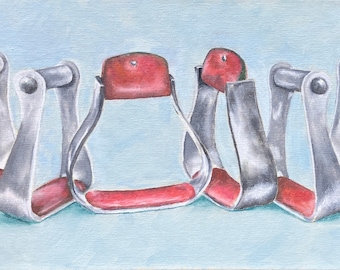 FOOT CRADLES #1, original oil painting, western wall art, stirrups, stylized, whimsical