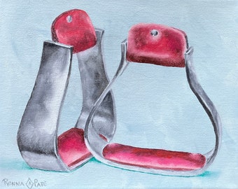 FOOT CRADLES #4, original oil painting, western wall art, stirrups, stylized, whimsical