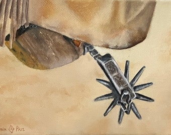 SPIRIT of the CAVE CREEK Spur, original oil painting, western wall art, spur, boot, chaps