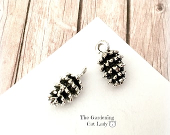 10 silver pinecone charms, 3D fircone charms, nature charms, woodland charms, Jewellery making, UK seller, Uk charms, Etsy UK