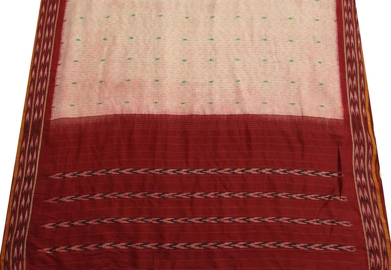 Ethnic Vintage Peach Saree Pure Patola Silk Printed Checked Sari Craft Fabric 5 Yard VPSP590