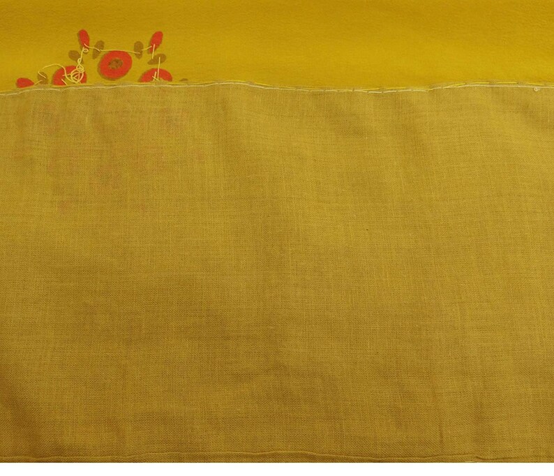 Vintage Indian Saree Crepe Silk Hand Beaded Sequins Fabric Yellow Craft Sari 5 Yard VCRP3169