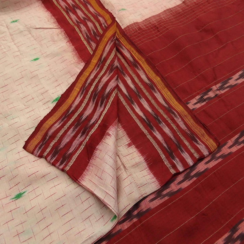 Ethnic Vintage Peach Saree Pure Patola Silk Printed Checked Sari Craft Fabric 5 Yard VPSP590