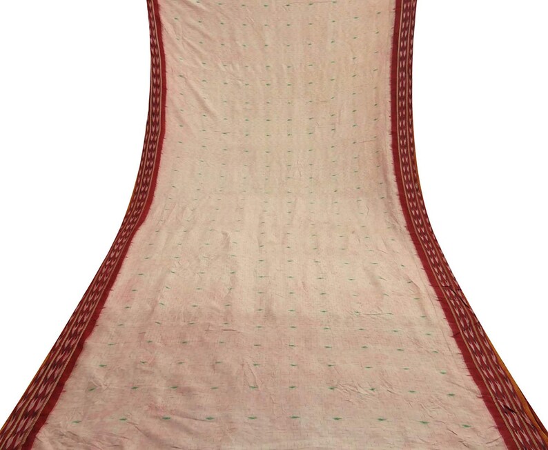 Ethnic Vintage Peach Saree Pure Patola Silk Printed Checked Sari Craft Fabric 5 Yard VPSP590