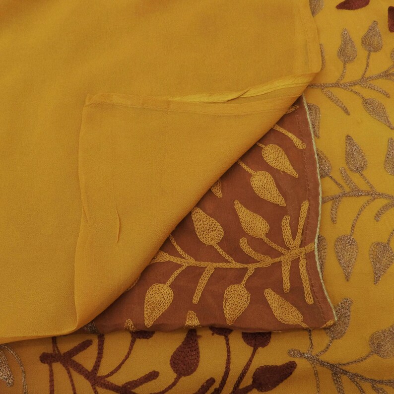 Vintage Indian Craft Fabric Brown Saree Embroidered Dress Making Georgette Sari Decorative Fabric 5YD VGR6731