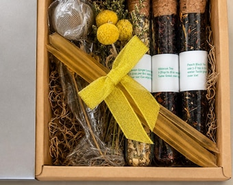 Spring Herbal Tea Gift Box | Hibiscus, Lemon Ginger Lemongrass, Black Peach Tea