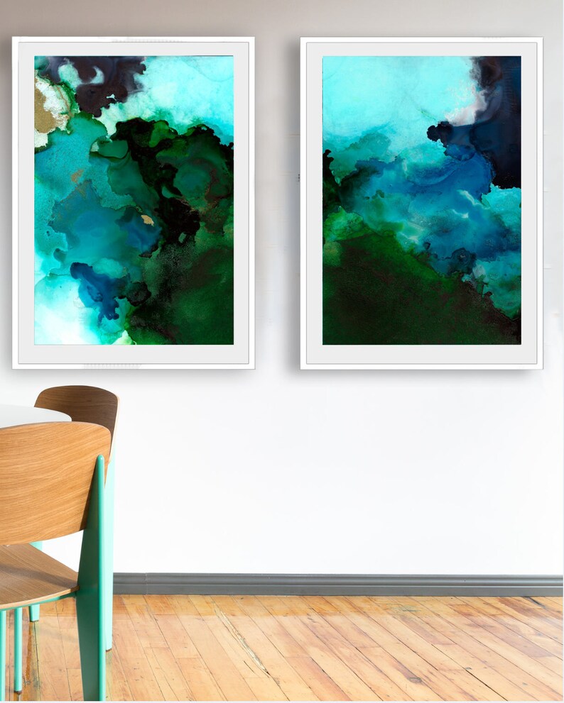 Modern Ocean Art Print Ocean Waves Wall Decor Turquoise Etsy