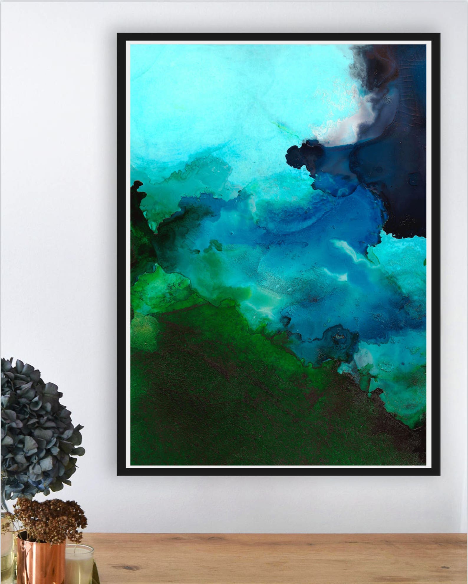 Modern Ocean Art Print Ocean Waves Wall Decor Turquoise Etsy