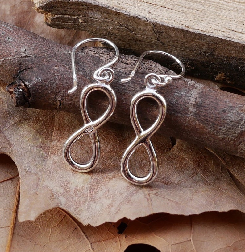 Infinity Dangle Drop Earrings Cast in Highly Polished 925 Sterling Silver