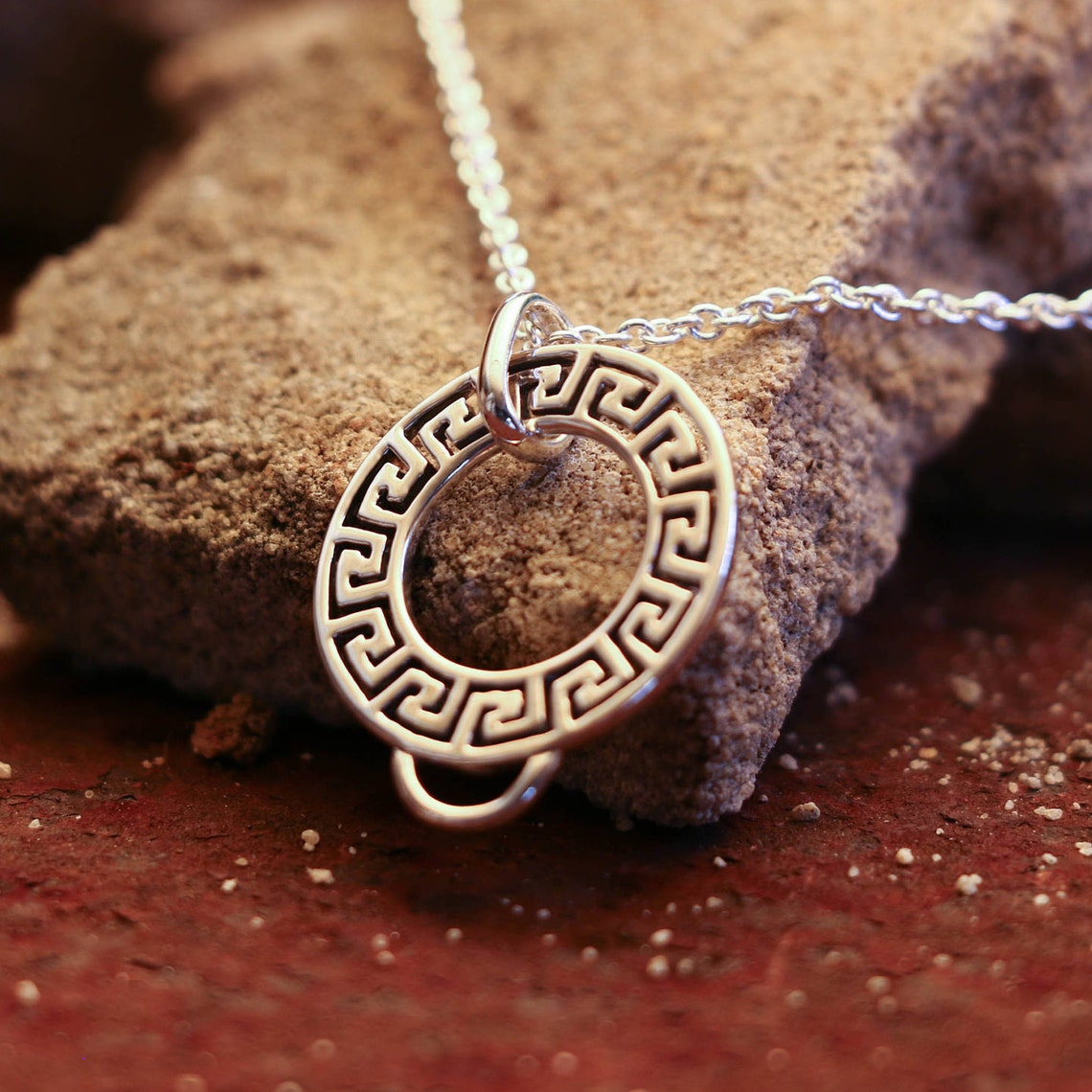 Greek Key Necklace Charm Greek Key Pendant Geometric Charm Etsy