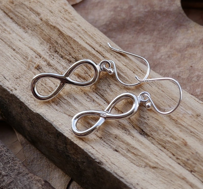Infinity Dangle Drop Earrings Cast in Highly Polished 925 Sterling Silver