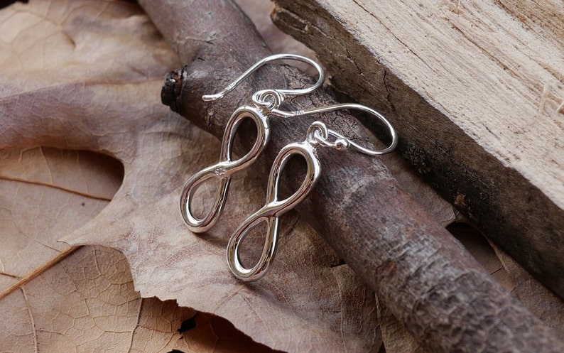 Infinity Dangle Drop Earrings Cast in Highly Polished 925 Sterling Silver