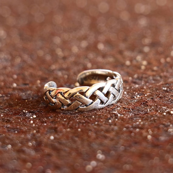Solid Sterling Silver 925 Toe Ring Medium Double Celtic Weave Braid Adjustable