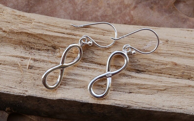 Infinity Dangle Drop Earrings Cast in Highly Polished 925 Sterling Silver