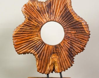 Hand Crafted Teak Wood Sculpture, Solid Wood Statue on Stand