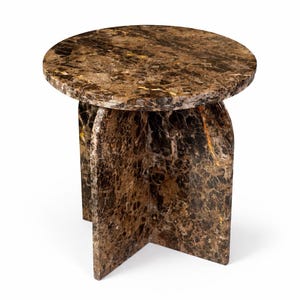 Emperador Marble Side Table, Sculptural Stone Accent Table