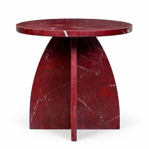 Red Marble Accent Side Table, Handmade Natural Stone End Table image 1