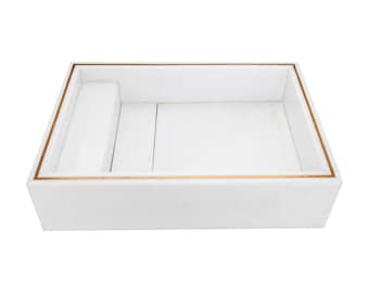 Lavabo de mármol blanco con incrustaciones de latón: lavabo de baño moderno