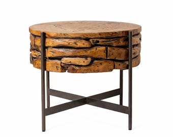 Recycled Teak Root Coffee Table, Solid Wood Round Center Table