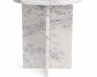 ホワイトパープル大理石のアクセントテーブル、手作りの石のサイドテーブル、モダンなエンドテーブル