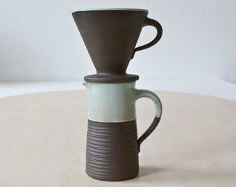 Jug (0.5 L to 1.0 L) with filter for hand-brewed coffee, turquoise glazed
