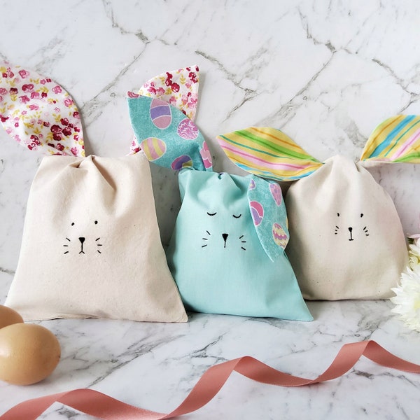 Bolsas de conejito de Pascua para niños pequeños con orejas de amarre - Bolsa de regalo de Pascua bordada a mano