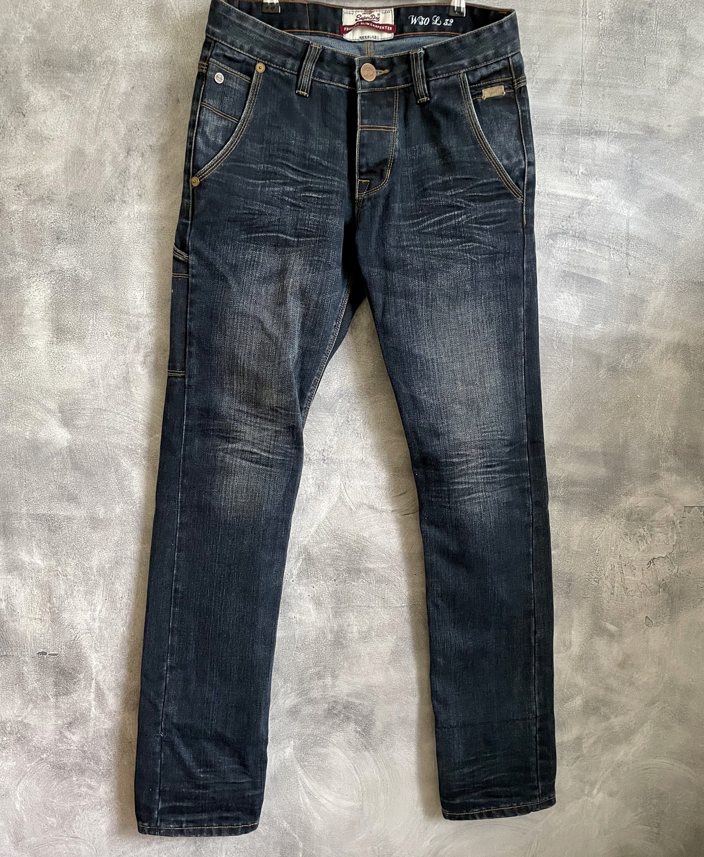 Superdry Cotton Mid Rise Denim Carpenter Jeans - Blue