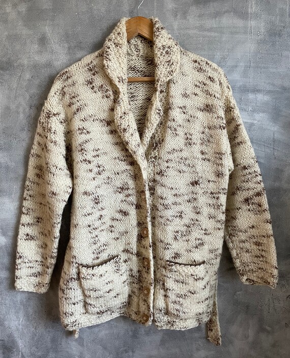 Vintage   handmade cream sweater / buttoned sweat… - image 1